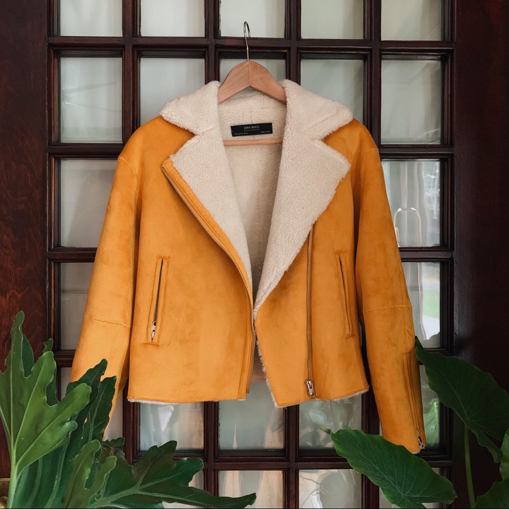 ZARA Faux Suede Mustard Yellow Bomber Jacket XS